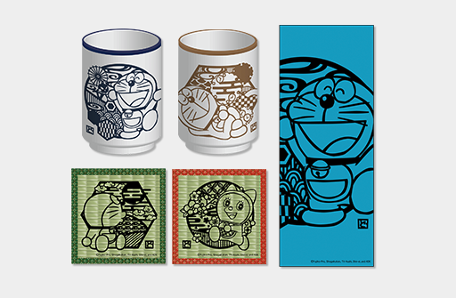 『ドラえもん』の 切り絵シリーズ　 湯呑み、畳コースター、手ぬぐい